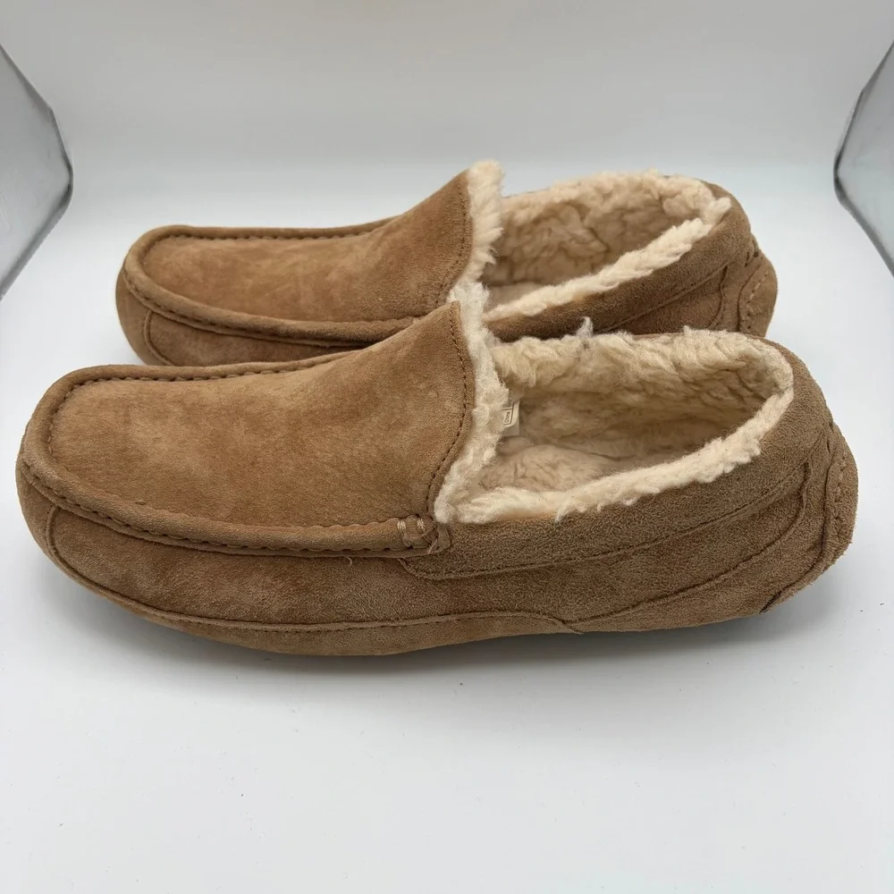 UGG Ascot Moccasin Slippers Mens 11 Chestnut Suede Wool Lined Loafers 5775